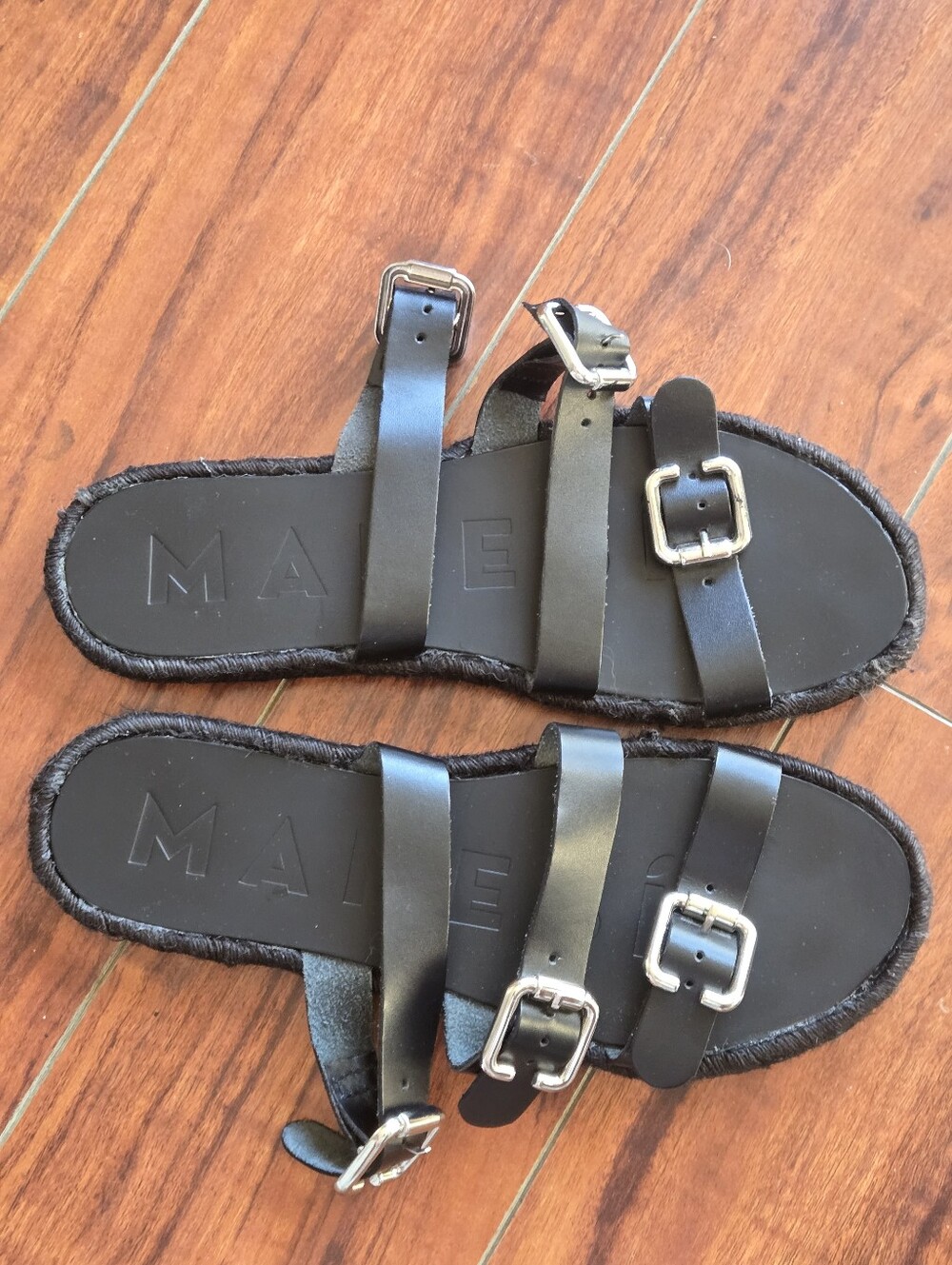 Manebi Black Leather Triple-Strap Buckle Espadrille Women's Western Sandal 39 Eu — image 2 of 5